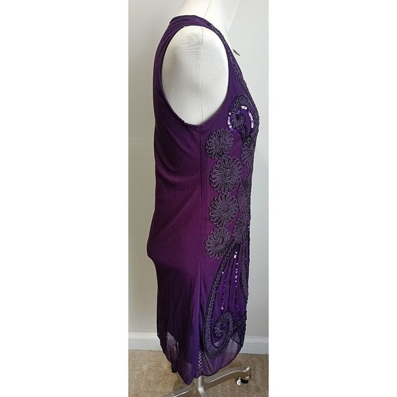 Anna-Kaci  Womens Sleeveless Floral Embroidery Beaded Sequin Mini Dress Purple - Picture 7 of 11